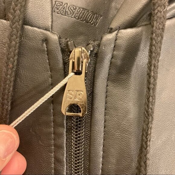 SUPERLATIVE FASHION Sz S SF Leather Moto Lined Pockets Hood Jacket  NWT - Picture 6 of 13